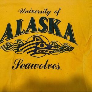 Vintage 90’s University Of Alaska Sz: L Russel athletic Yellow Graphic Tee.